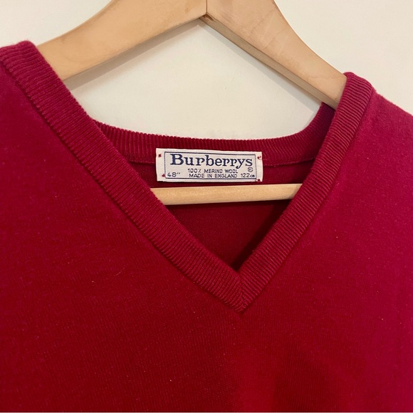 Vintage Burberry's Burgundy Sweater Vest Merino Wool Knit Size Extra Large - Picture 3 of 7